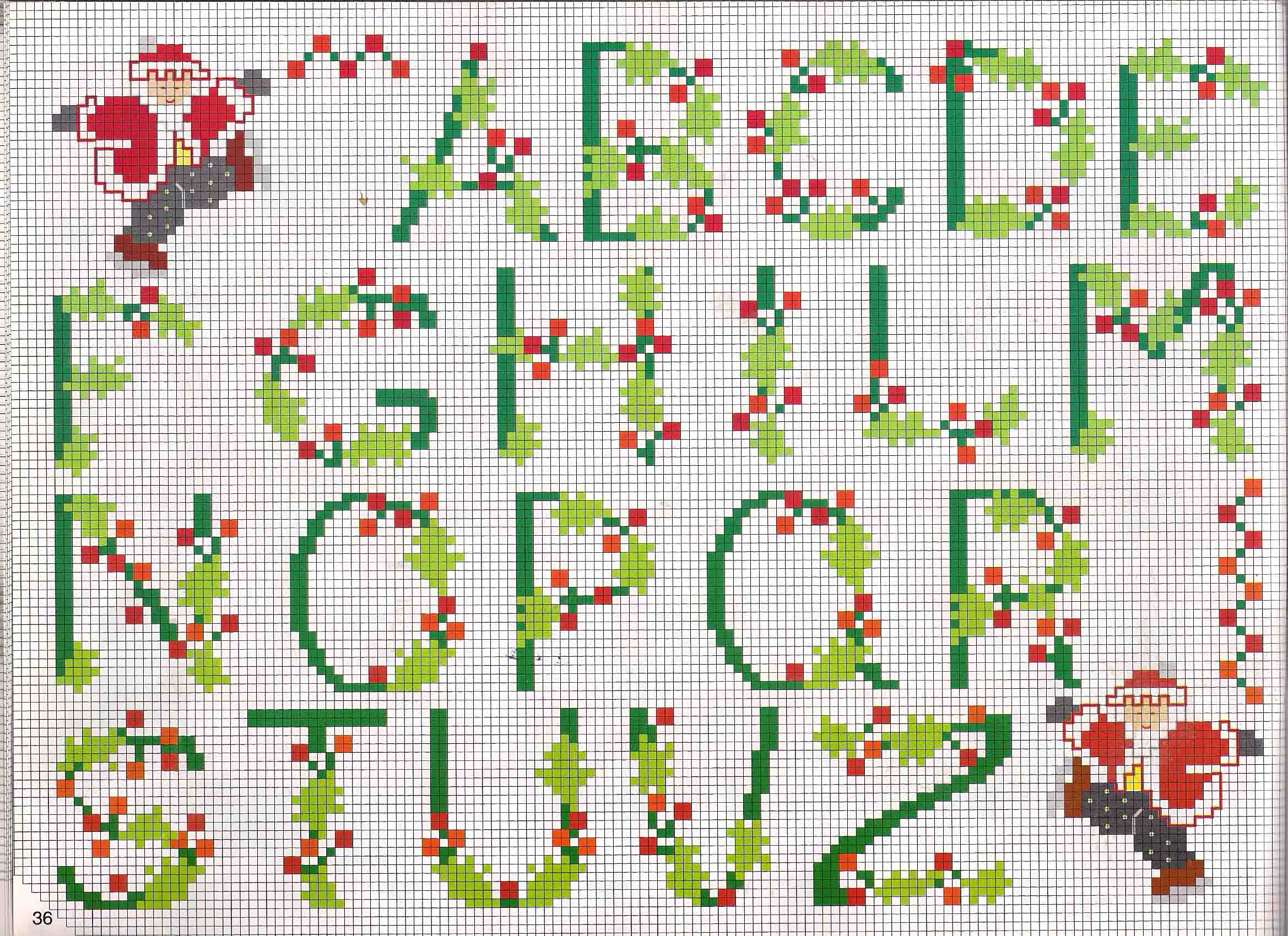 Alfabeto punto croce Natale con pungitopo (1)
