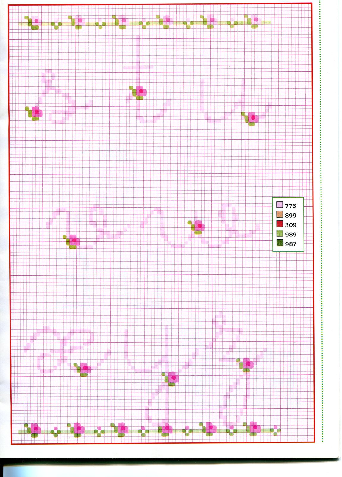 Alfabeto punto croce corsivo con piccole roselline (3)