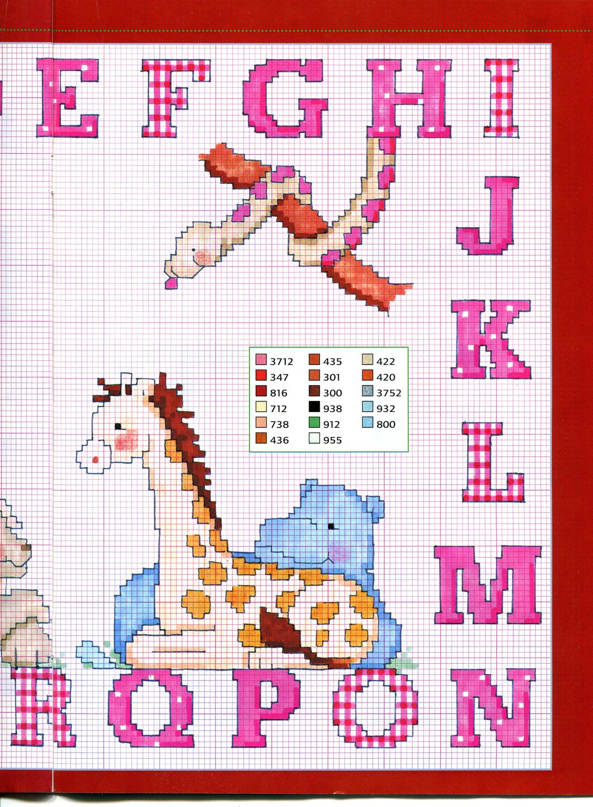 Alfabeto punto croce maiuscolo con animali lettere color rosa bianco (2)