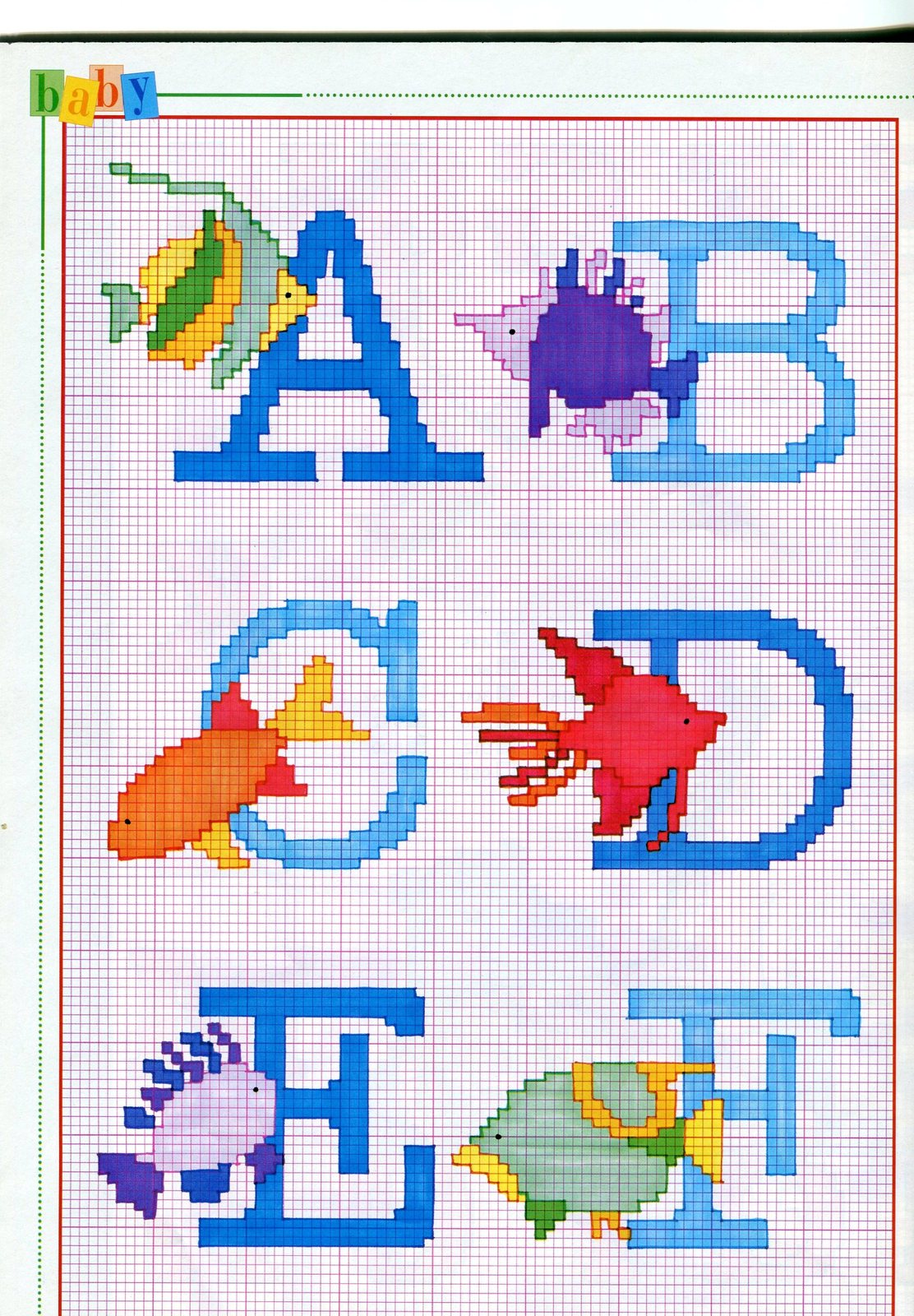 Alfabeto punto croce maiuscolo con pesci e conchiglie (1)