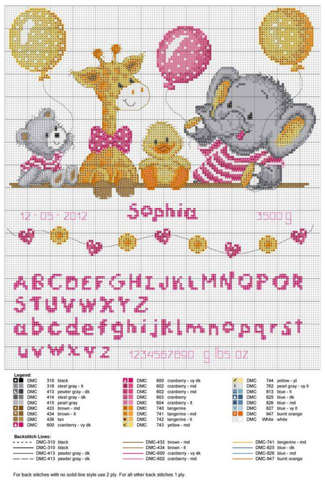 Punto Croce Schemi Gratis Nascita Animali con palloncini quadro nascita schema punto croce - magiedifilo