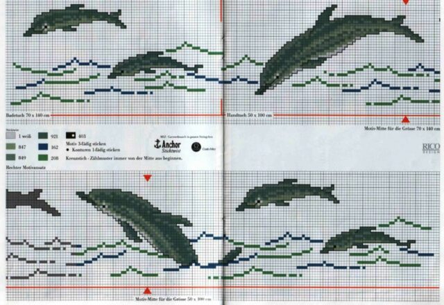 Asciugamani con delfini schemi punto croce (2)