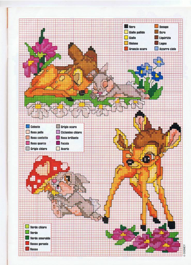 Bambi e il coniglietto Tippete a punto croce