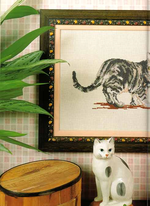 Bel quadro punto croce con gatti tigrati grigi (1)