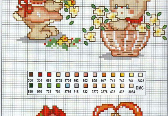Bordi punto croce bambina con orsacchiotti rossi (2)