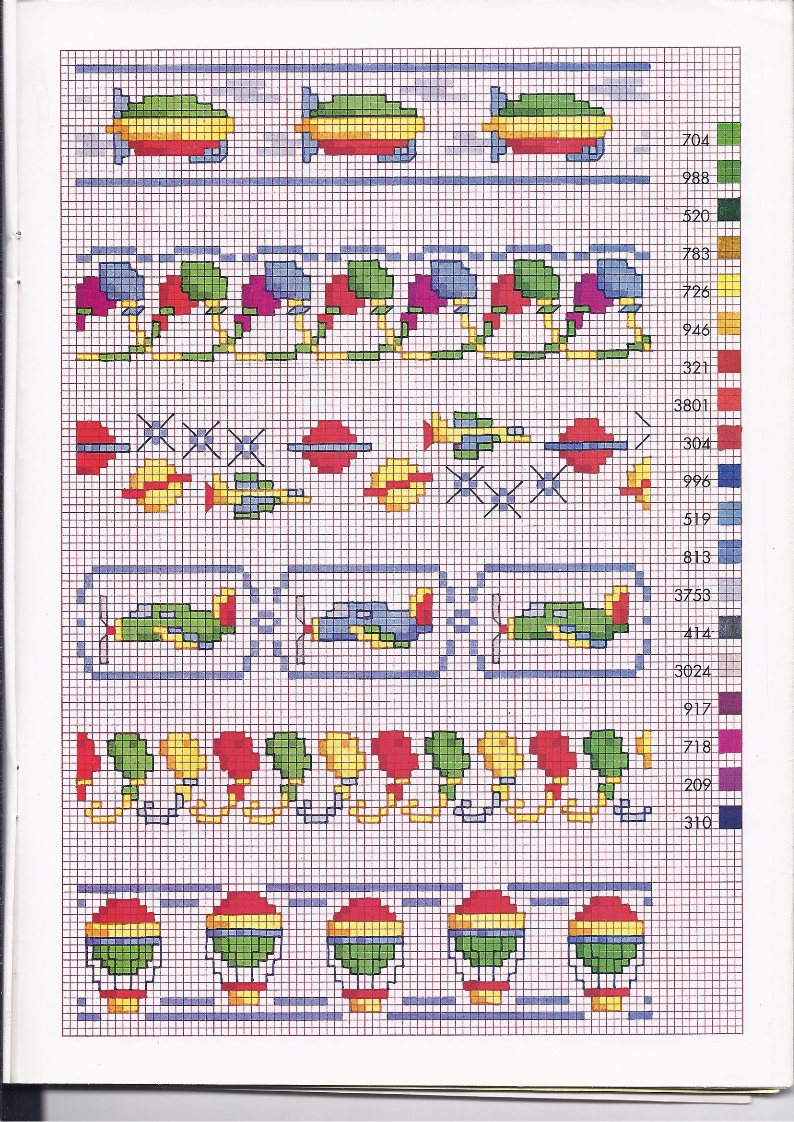 Bordi punto croce bambini con palloncini e mongolfiere