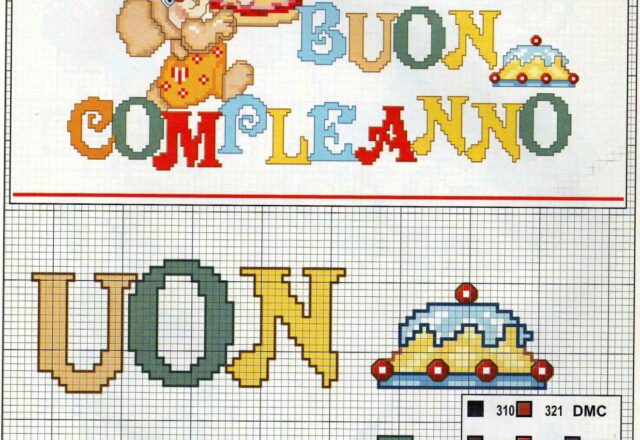 Buon Compleanno schema punto croce bambini con orsacchiotti (2)