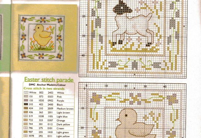 Cartoline di Pasqua punto croce con agnello e pulcino