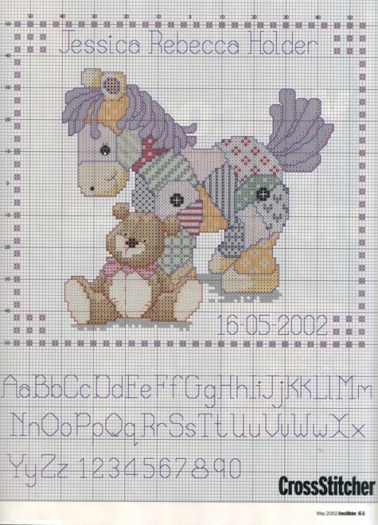 Cavallo con orsetto quadro nascita schema punto croce