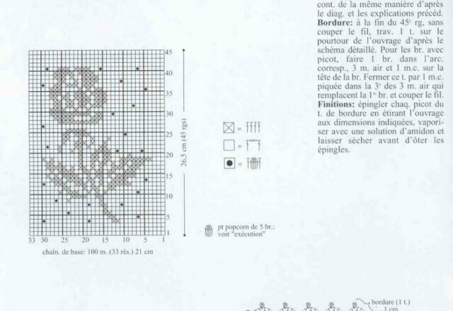 Centrino rettangolare con gambo di rosa schema filet uncinetto