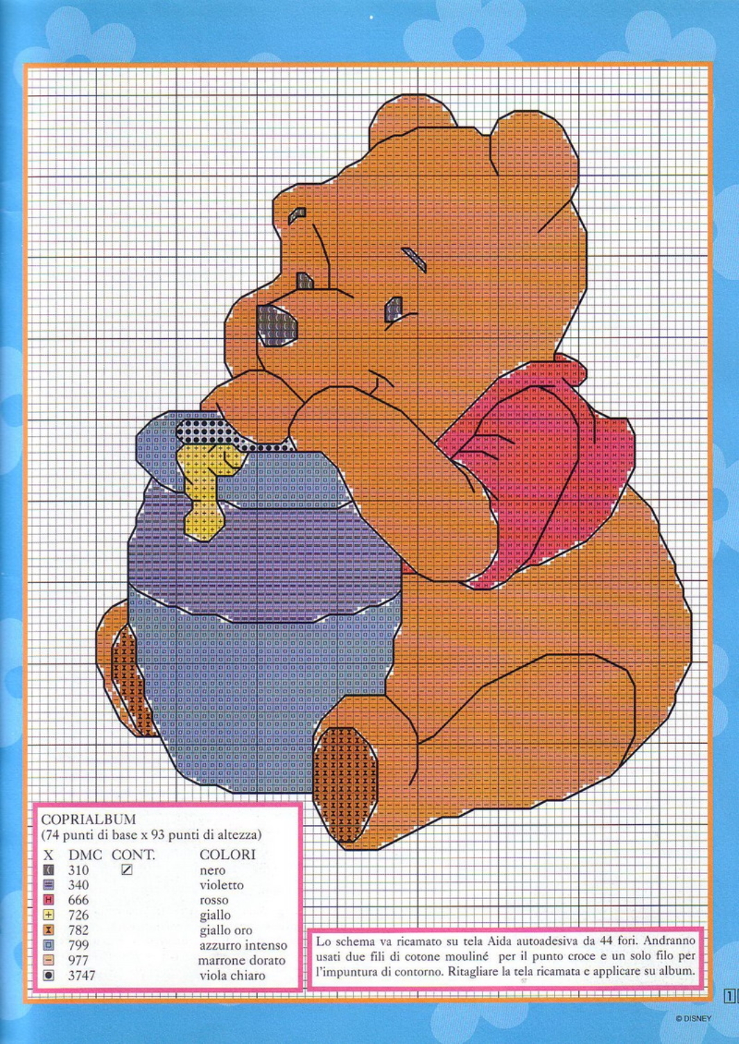 Coprialbum schema punto croce con Winnie The Pooh e vasetto di miele