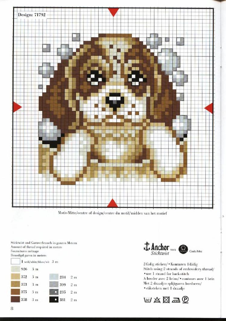 Cucciolo di cane bianco con orecchie marroni schema punto croce piccolo