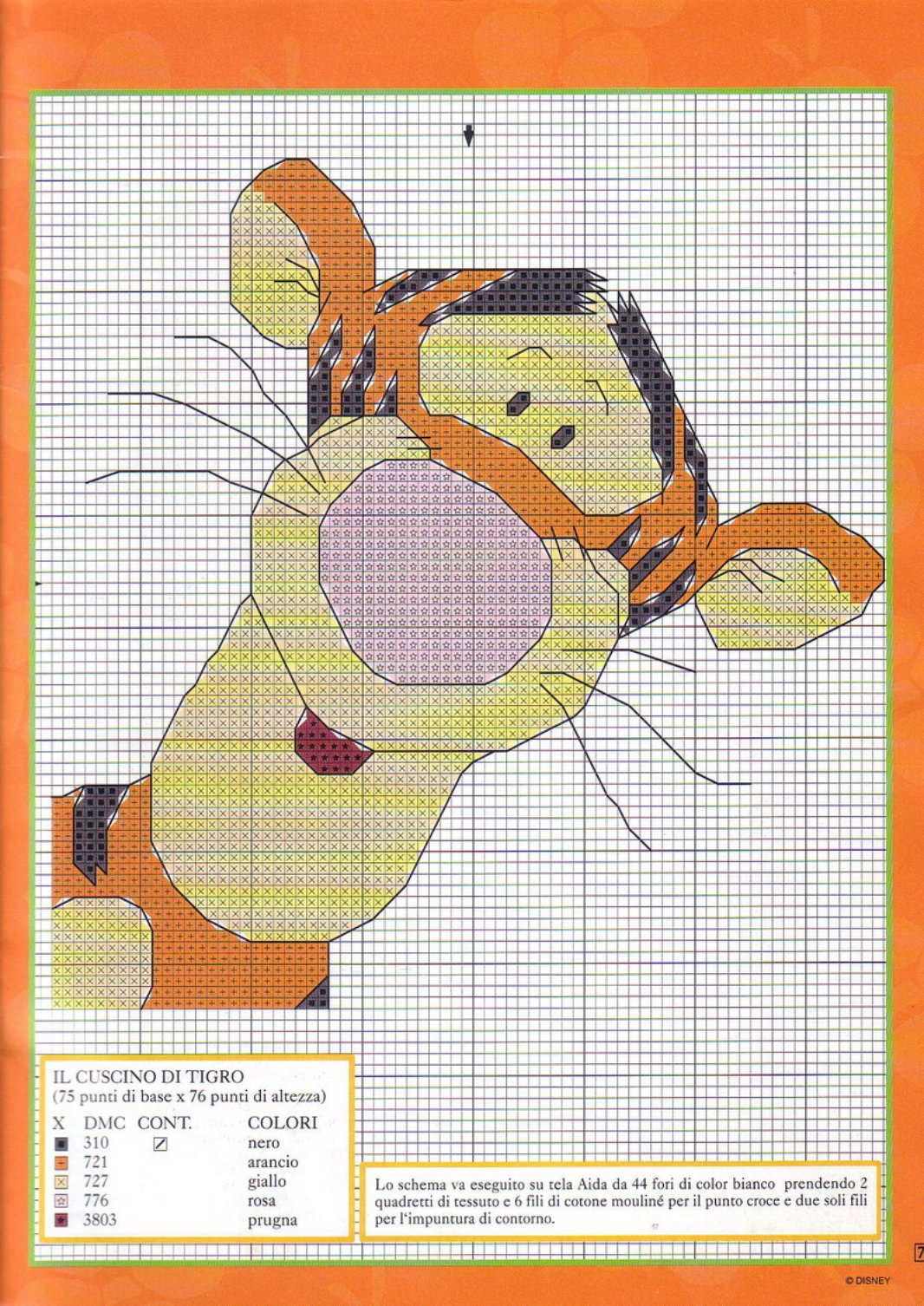 Cuscino schema punto croce con Tigro personaggio Winnie The Pooh