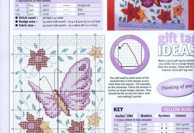 Farfalla e fiorellini schema punto croce col punto scritto