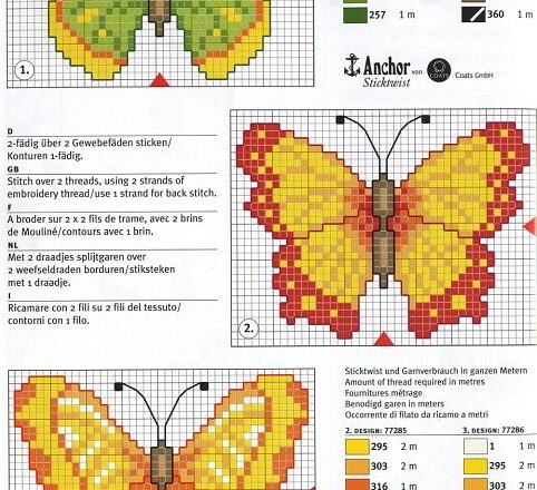 Farfalle tonalità gialla schemi punto croce
