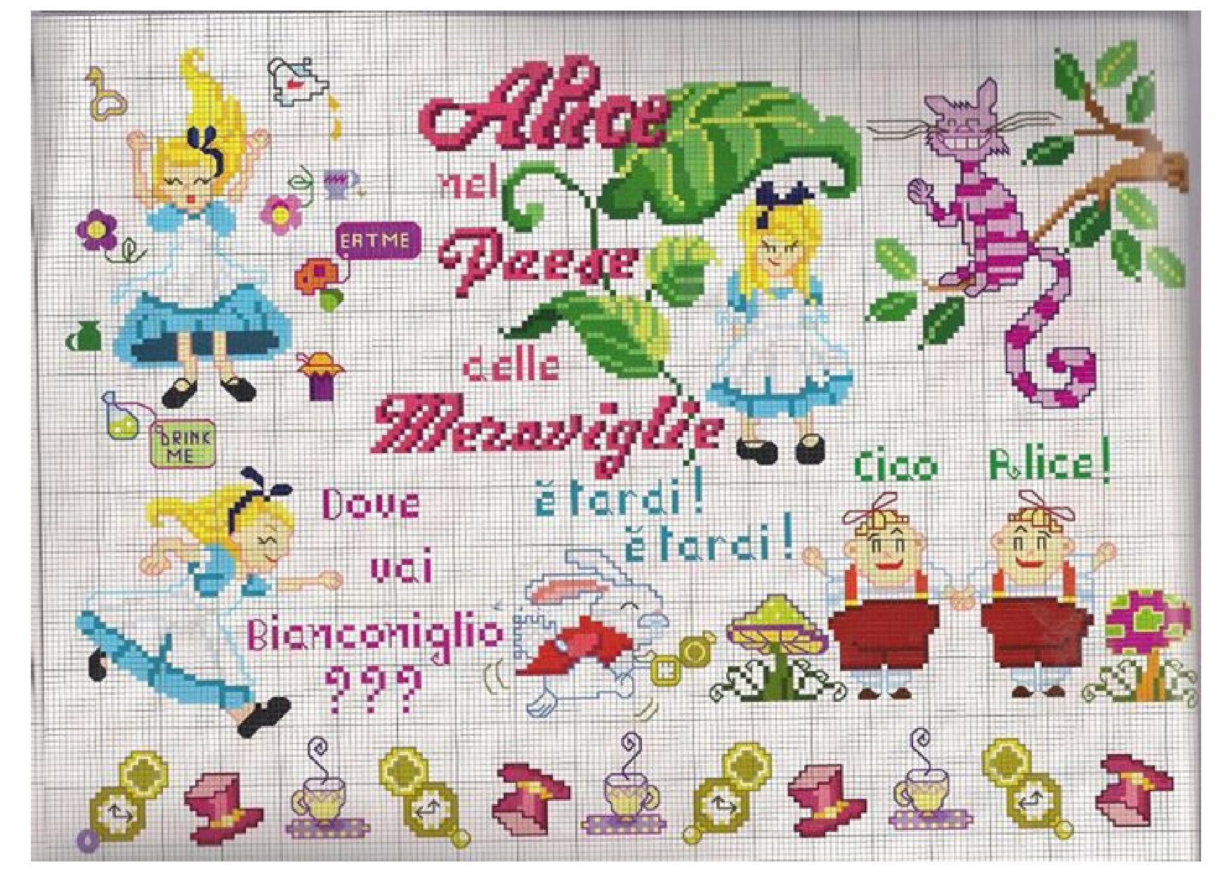 Fiaba Alice nel paese delle meraviglie schema punto a croce