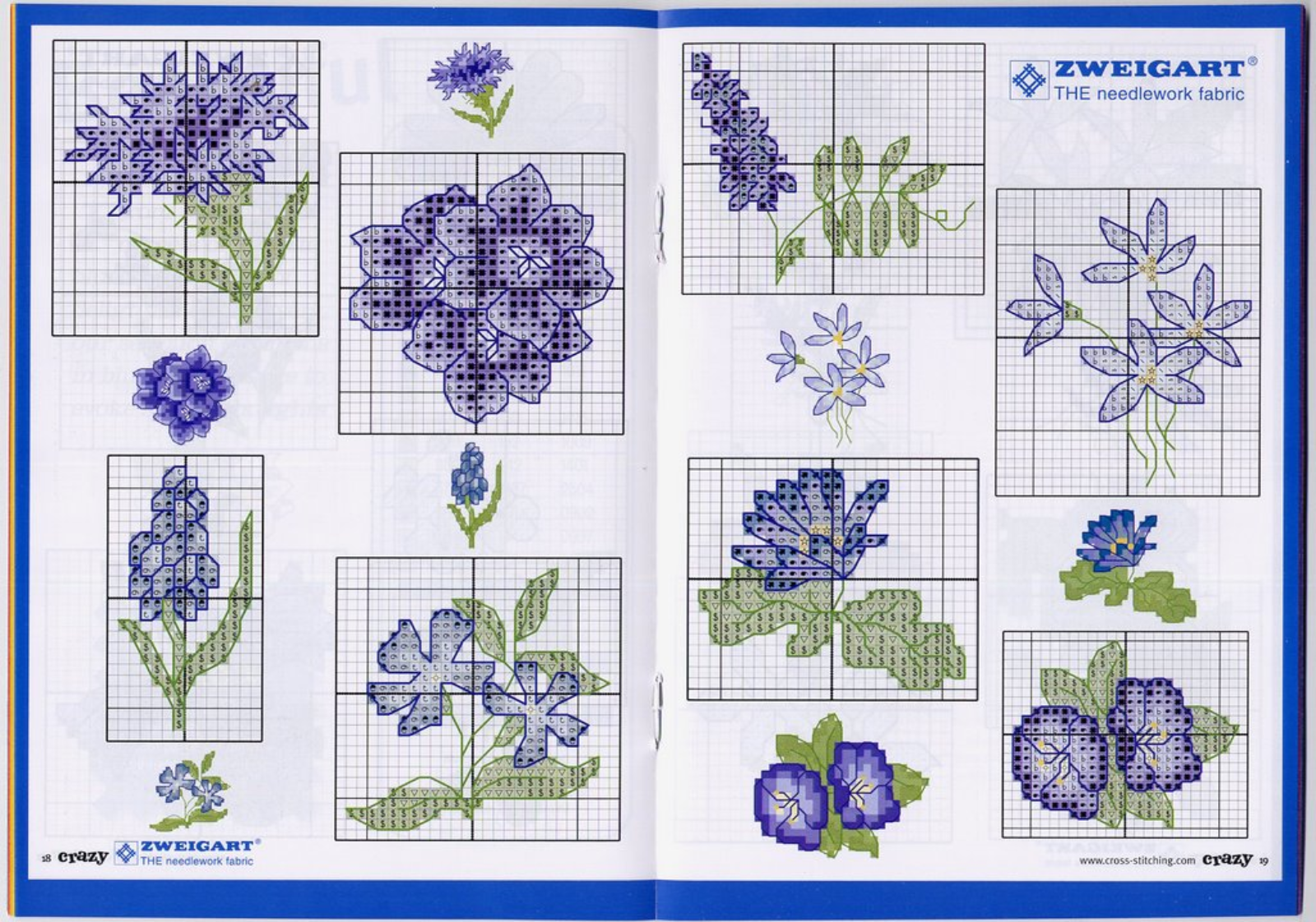 Fiori e fiorellini color blu schemi punto croce piccoli (2)