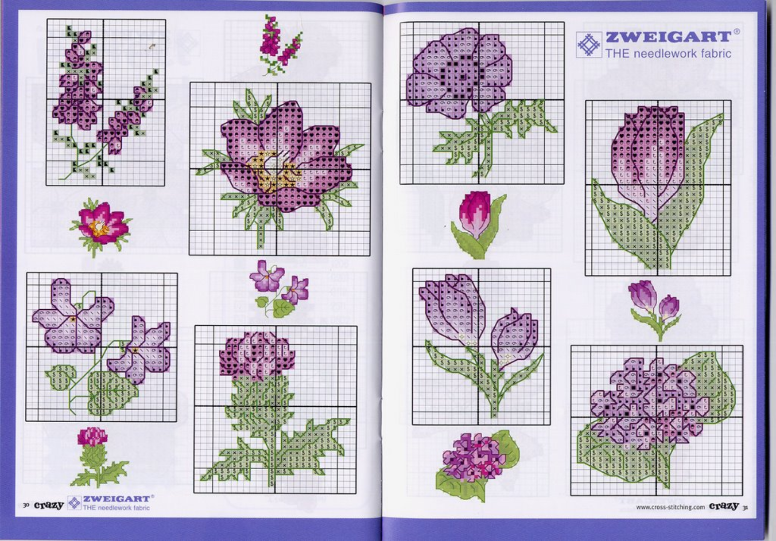 Fiori e fiorellini color viola schemi punto a croce (2)