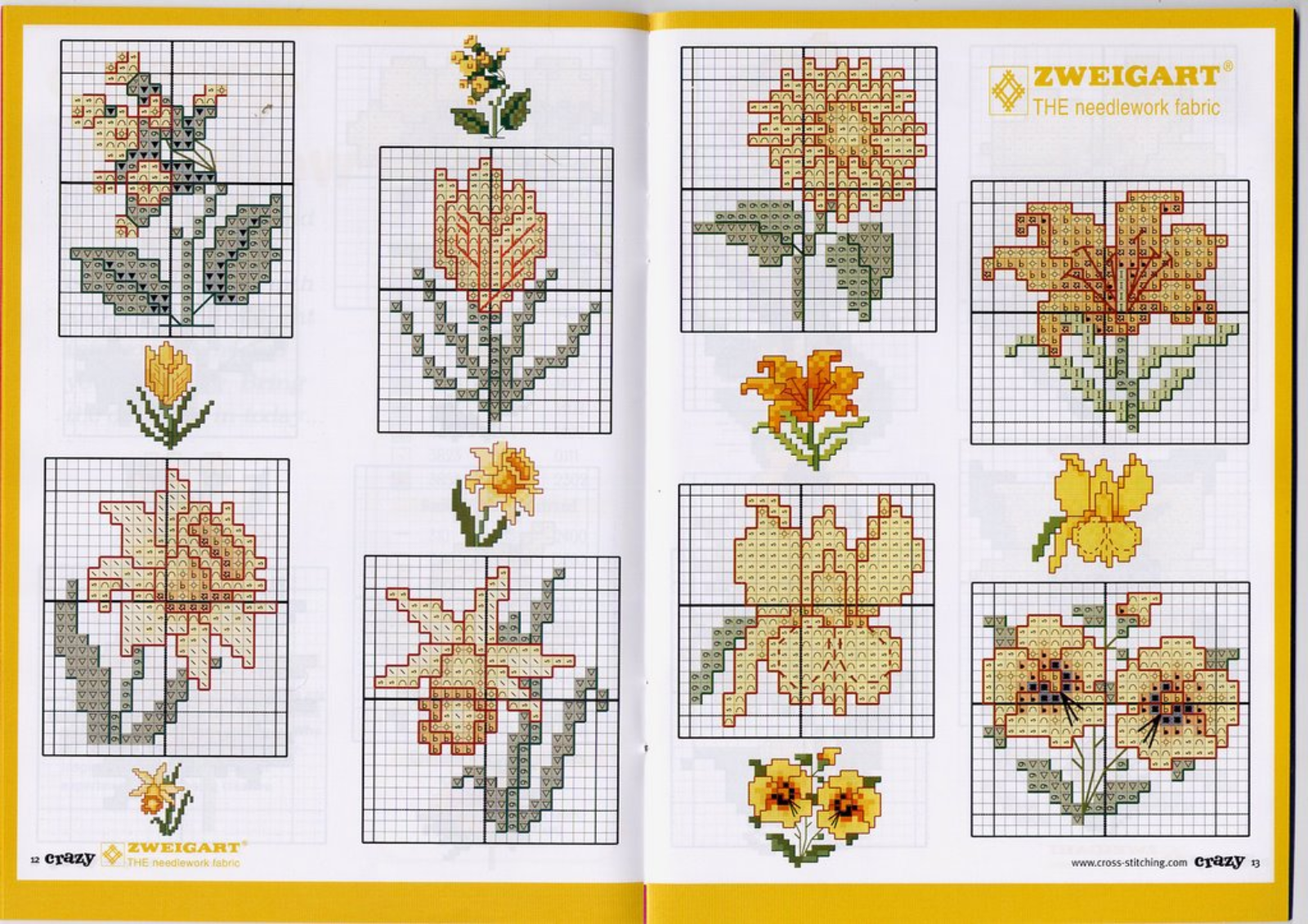 Fiori gialli girasoli narcisi e pansè schemi punto croce (2)