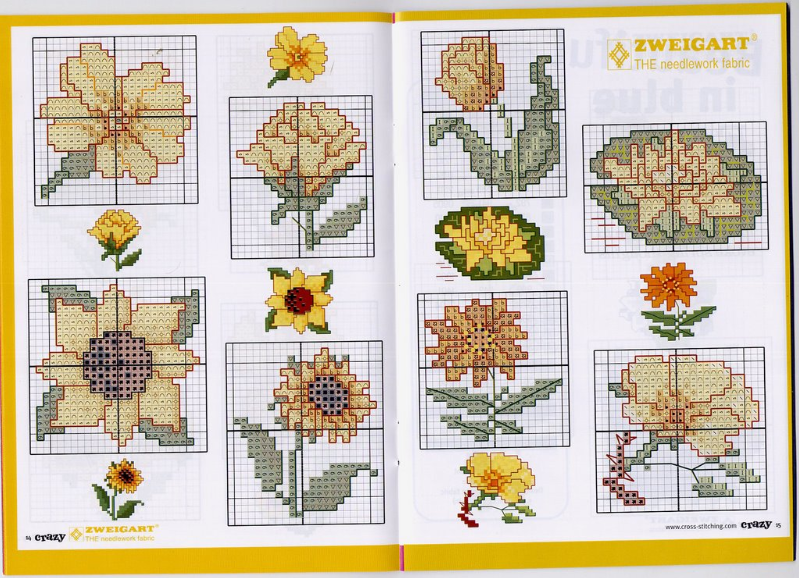 Fiori gialli girasoli narcisi e pansè schemi punto croce (3)