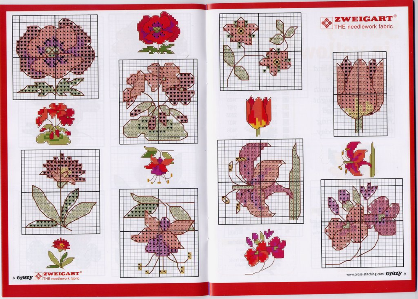 Fiori rossi romantici rose tulipani campanule schemi punto croce (3)