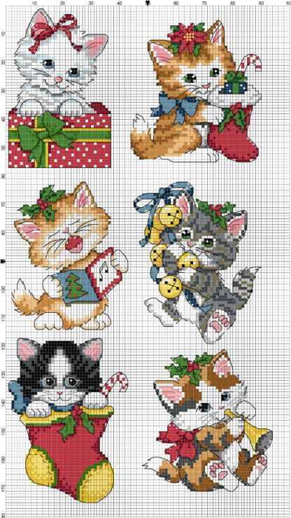 Gattini natalizi schema punto croce