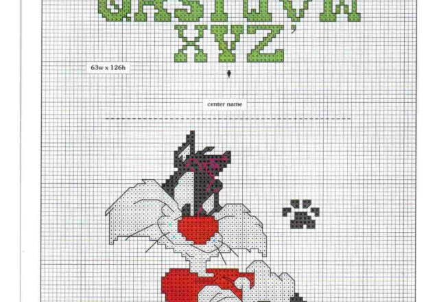 Gatto Silvestro con nome bimbo a punto croce (2)