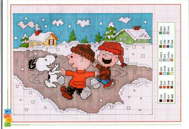 I simpatici protagonisti Snoopy giocano sulla neve