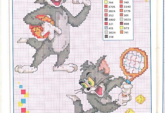 Il Gatto Tom che gioca a tennis e a basket schemi punto croce