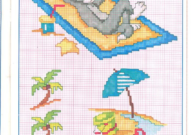 Il Gatto Tom e il meritato riposo al mare schema punto croce