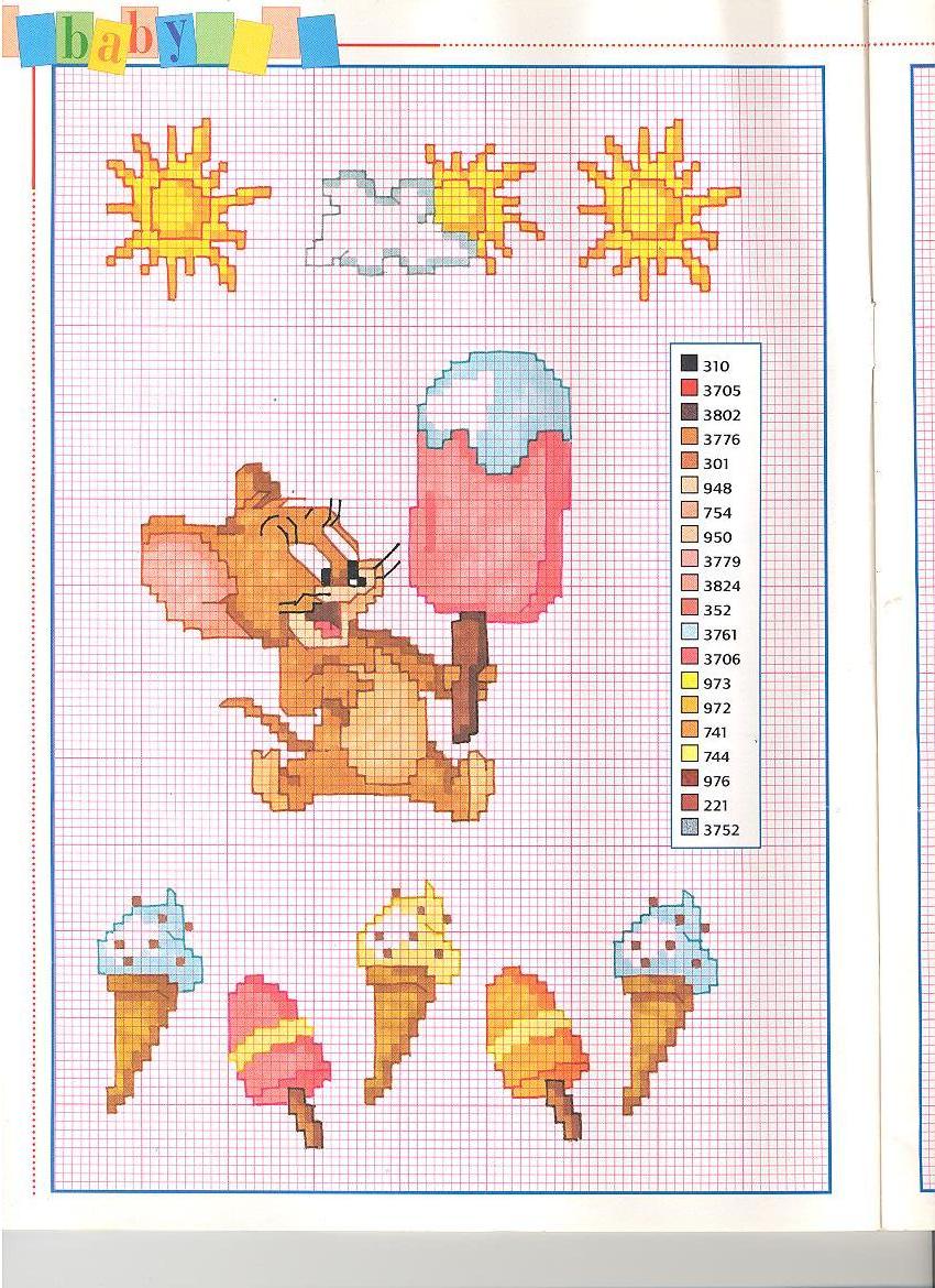 Il topolino Jerry e il gelato schemi da ricamare