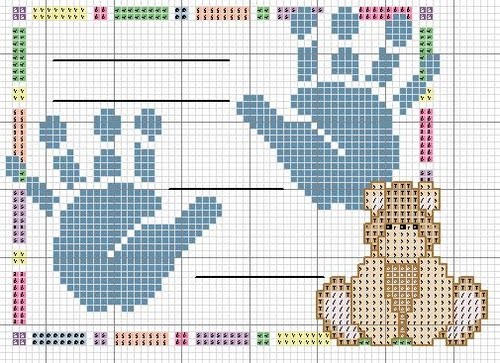 Impronte manine con orsetto schema punto croce