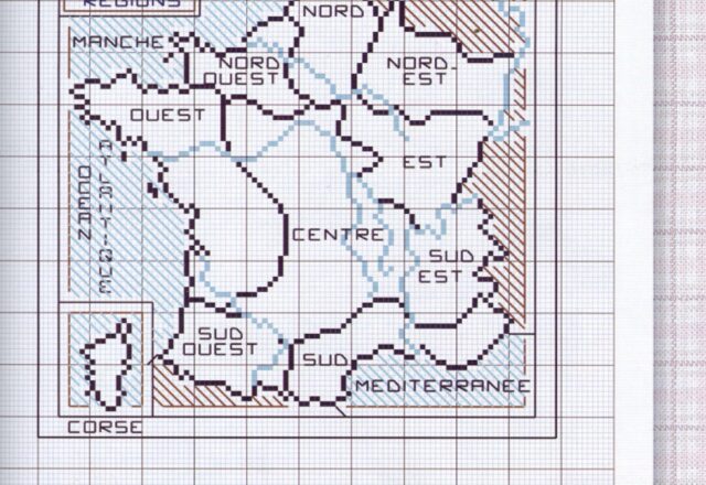 Lettere dell’ alfabeto e cartina geografica della Francia schemi punto croce (2)