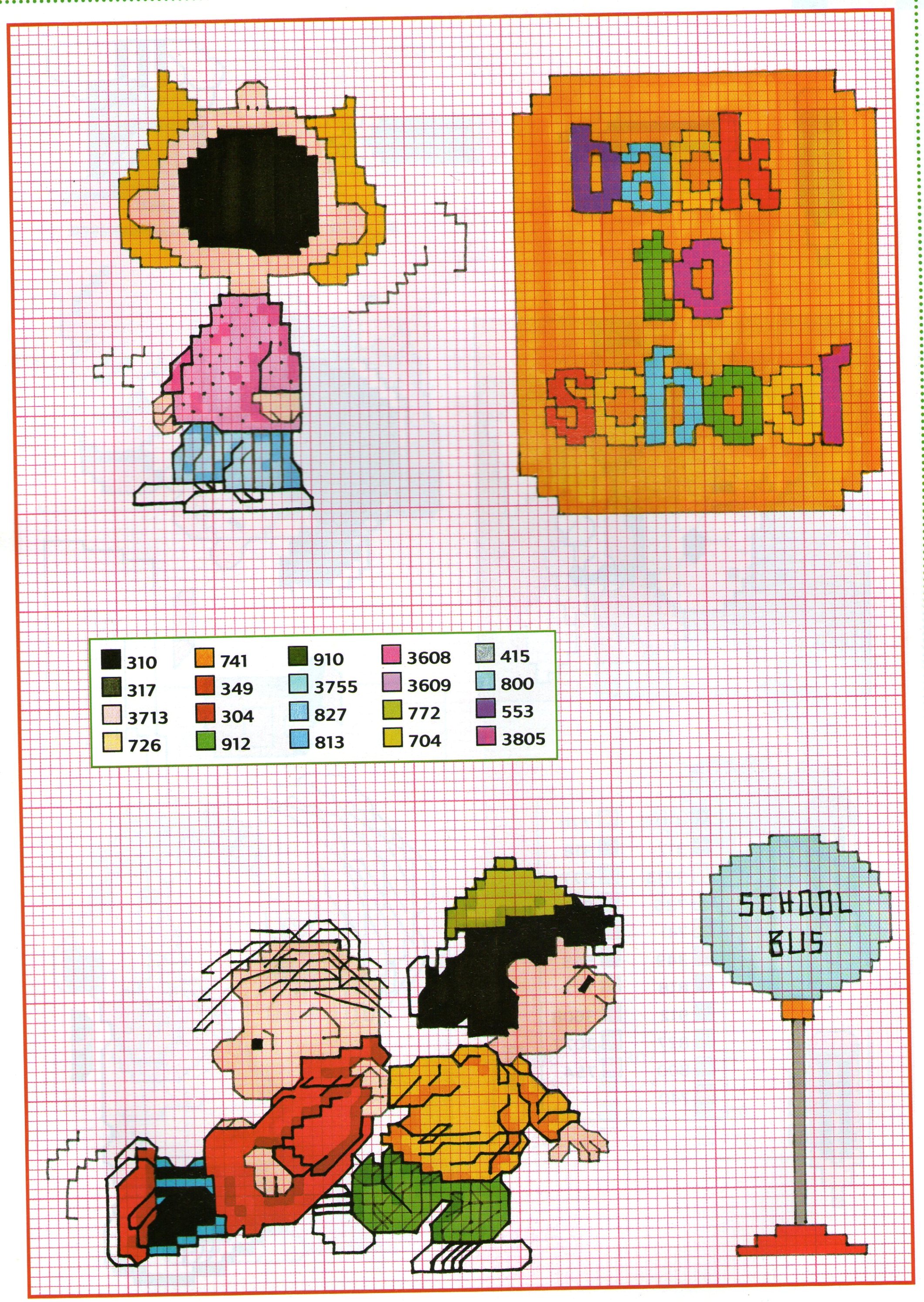 Linus Lucy Sally e il primo giorno di scuola schemi gratis punto croce