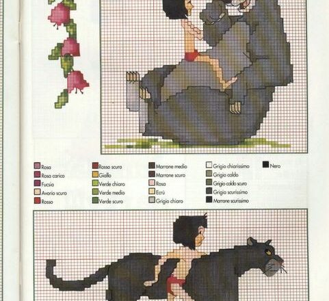 Mowgli e Baloo schema a punto croce