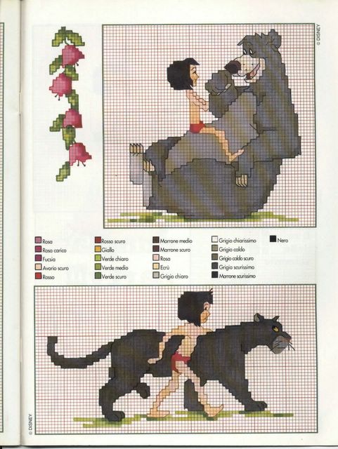 Mowgli e Baloo schema a punto croce