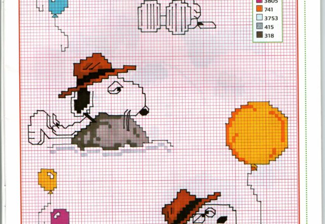 Palloncini colorati e Snoopy schemi punto croce gratis