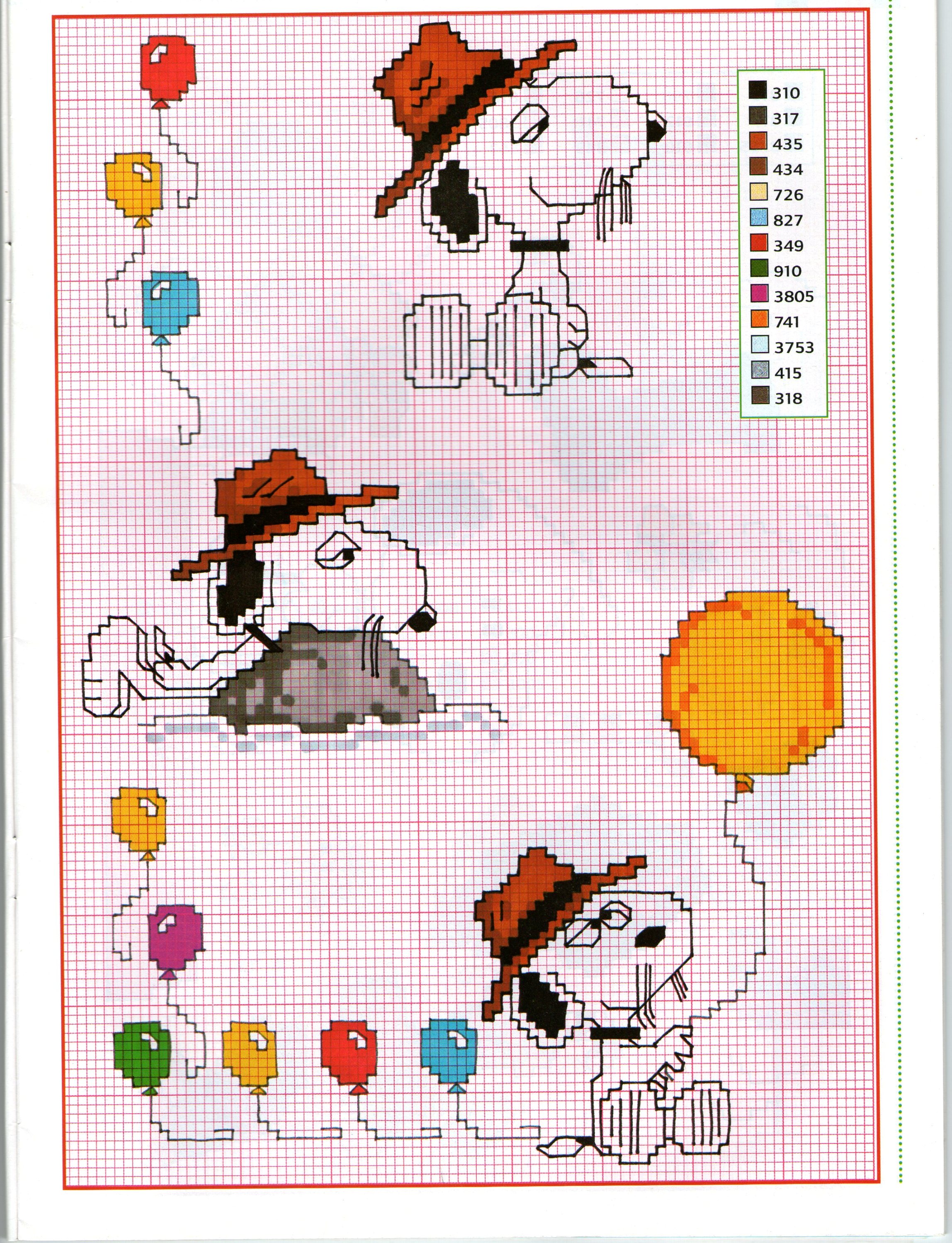 Palloncini colorati e Snoopy schemi punto croce gratis