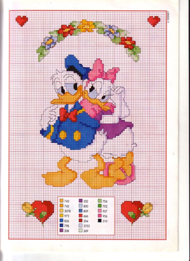 Paperino e Paperina coccoloni a punto croce