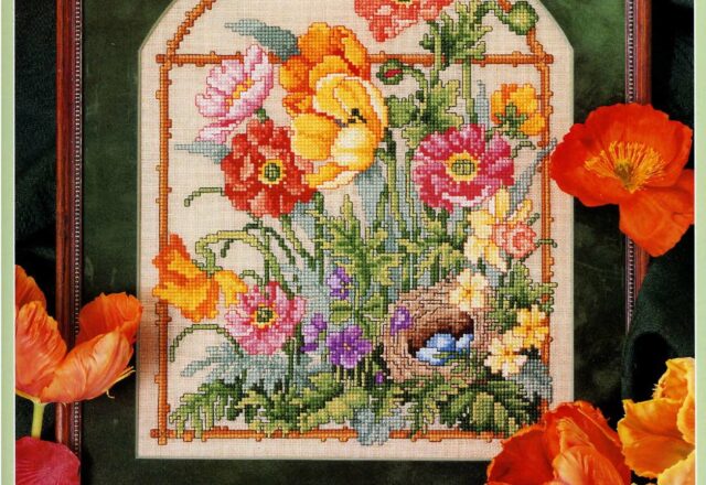 Quadretto casa punto croce finestra floreale (1)