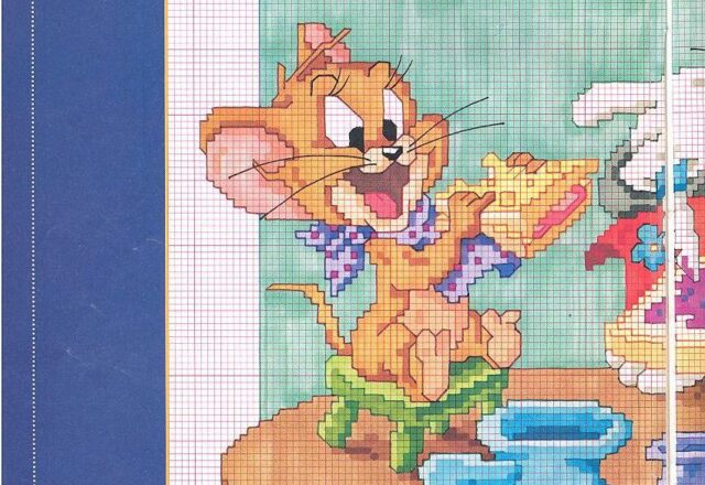 Quadretto punto croce con Tom e Jerry che fanno colazione (1)