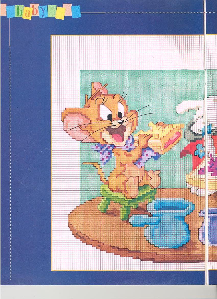 Quadretto punto croce con Tom e Jerry che fanno colazione (1)