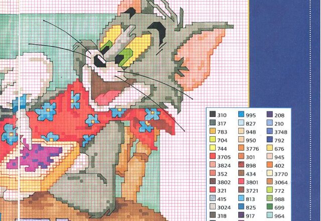 Quadretto punto croce con Tom e Jerry che fanno colazione (2)