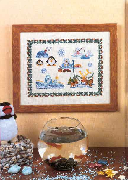Quadro punto croce con pinguini ed eschimesi (1)