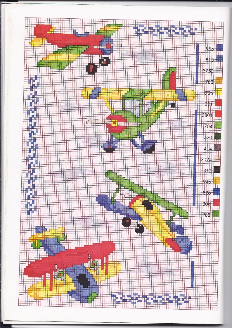 Quattro aeroplanini schemi punto croce per bimbi