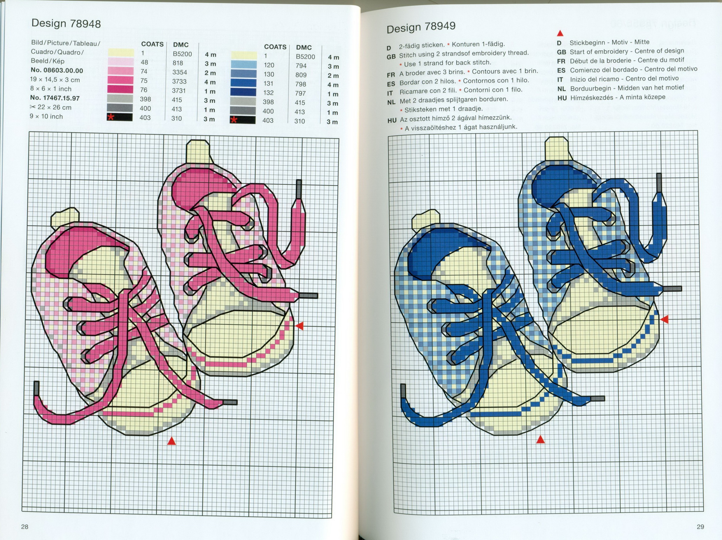 Scarpine da ginnastica bimbo e bimba schema punto croce