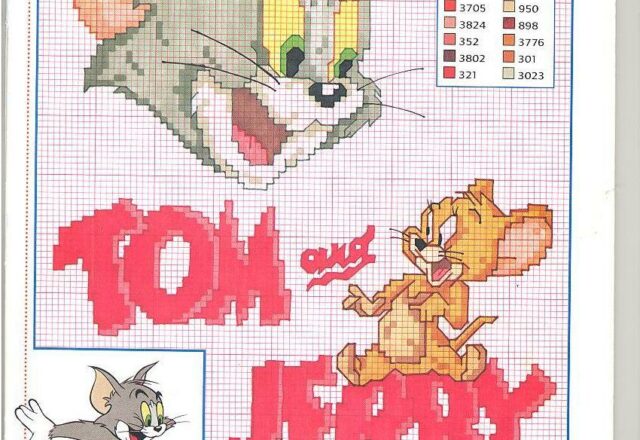 Schema punto croce Tom and Jerry con testo scritta