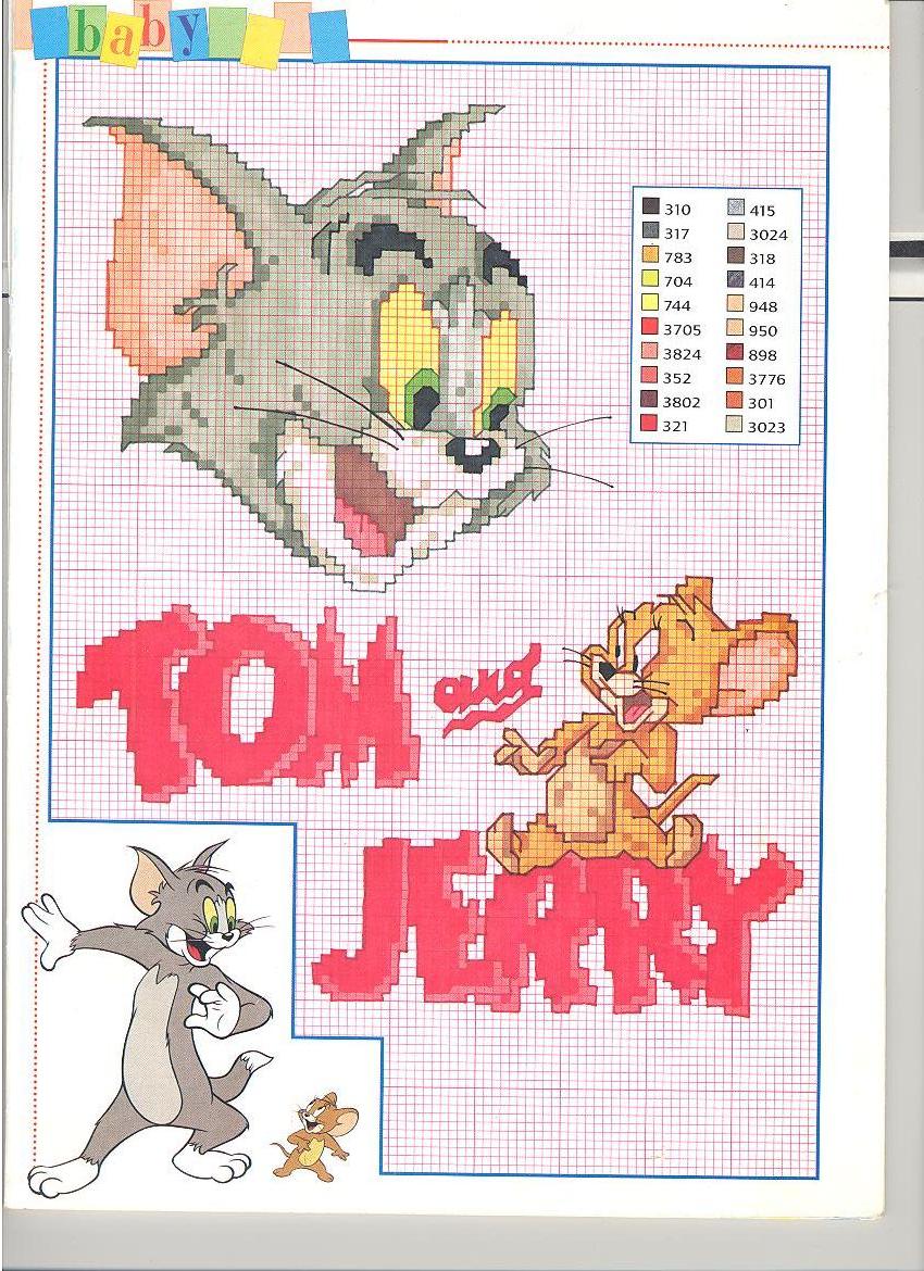Schema punto croce Tom and Jerry con testo scritta