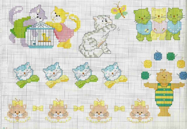 Schemi da ricamare animali per bambini gatti gattini