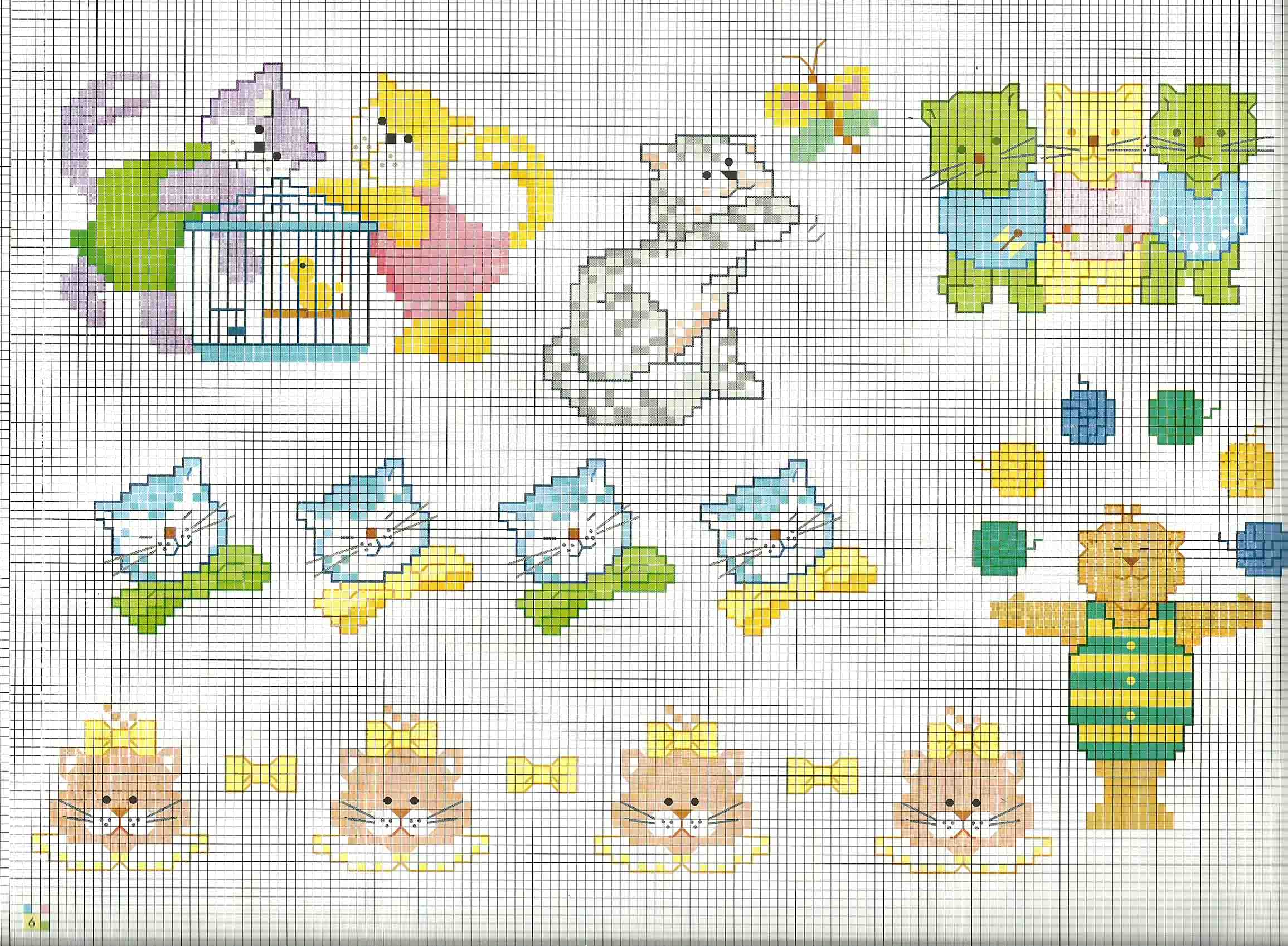 Schemi da ricamare animali per bambini gatti gattini